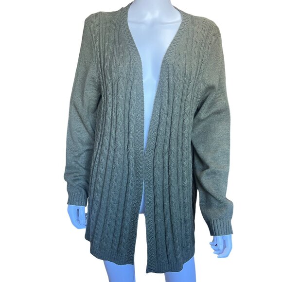 Soft Surroundings Cable Knit Open Front Cardigan Sweater Sage Green Size Large - Picture 1 of 8